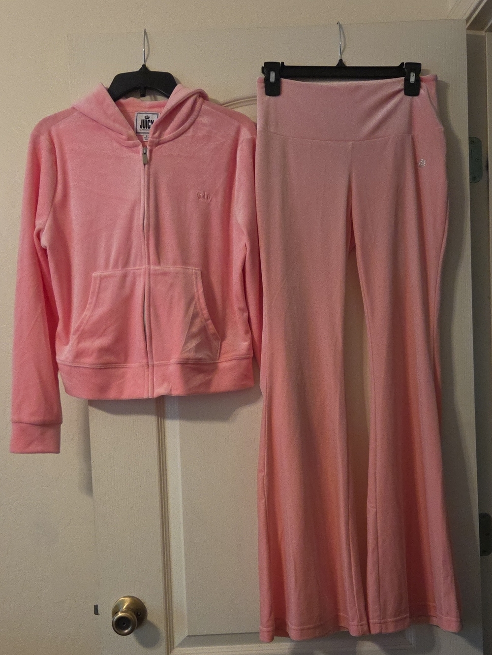 Juicy Couture Soft Pink Velour Zip Hoodie & Wide Leg Pants Set